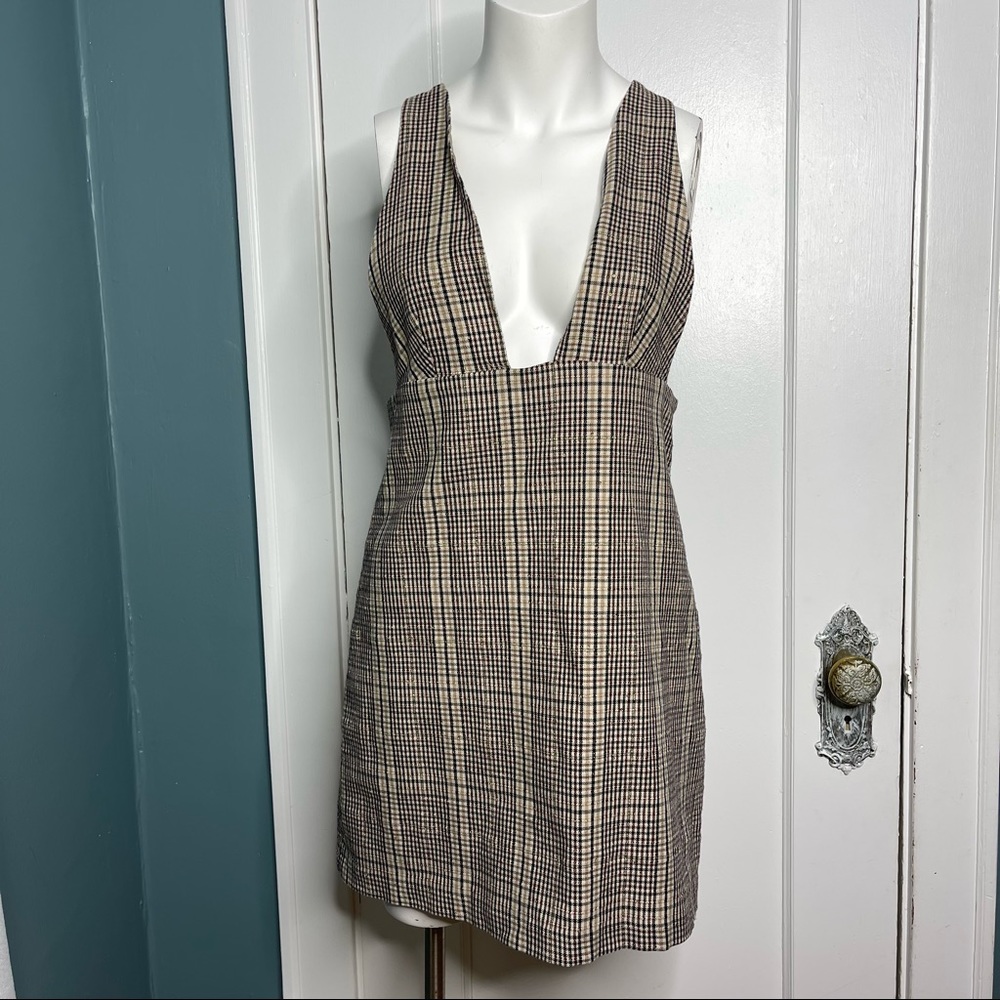 Zara Plaid Mini Dress - Brown and Cream